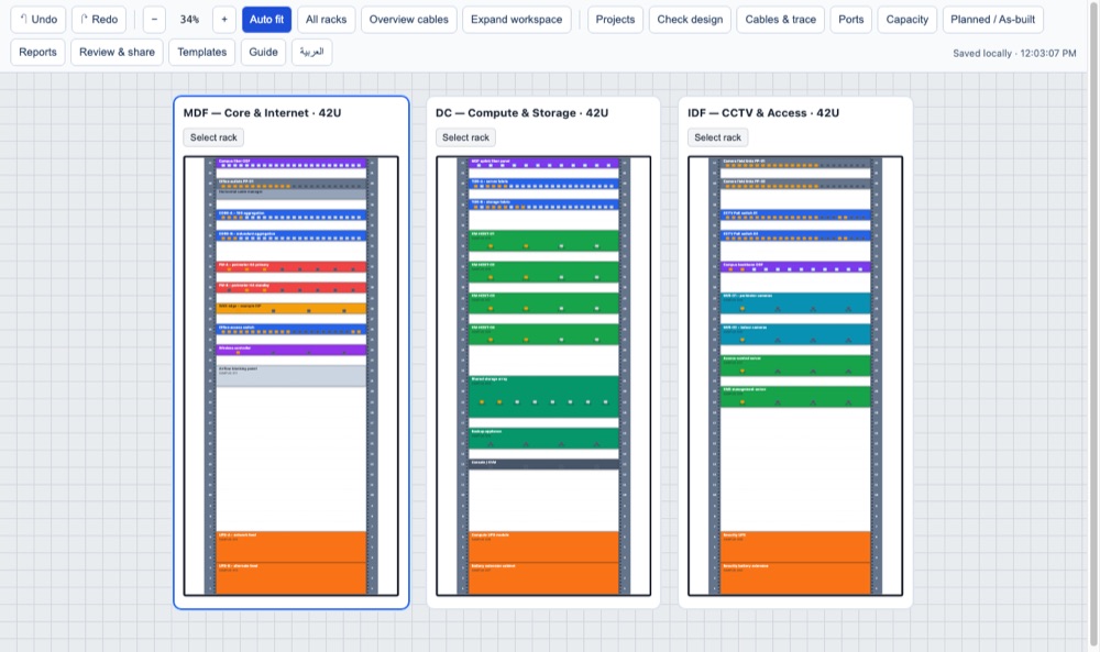Rack Studio screenshot with an example project